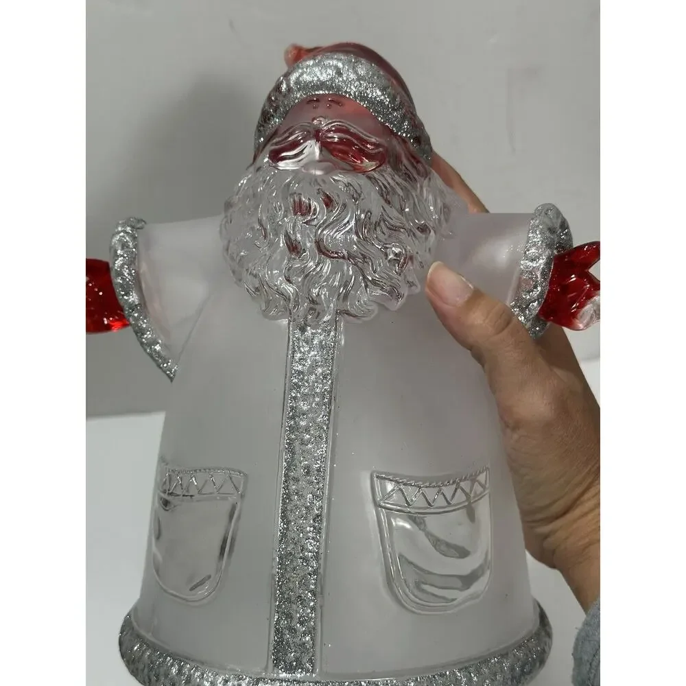 Unique Father Christmas Container Heavy Frosted Plastic Glass Like Red Hands 10”